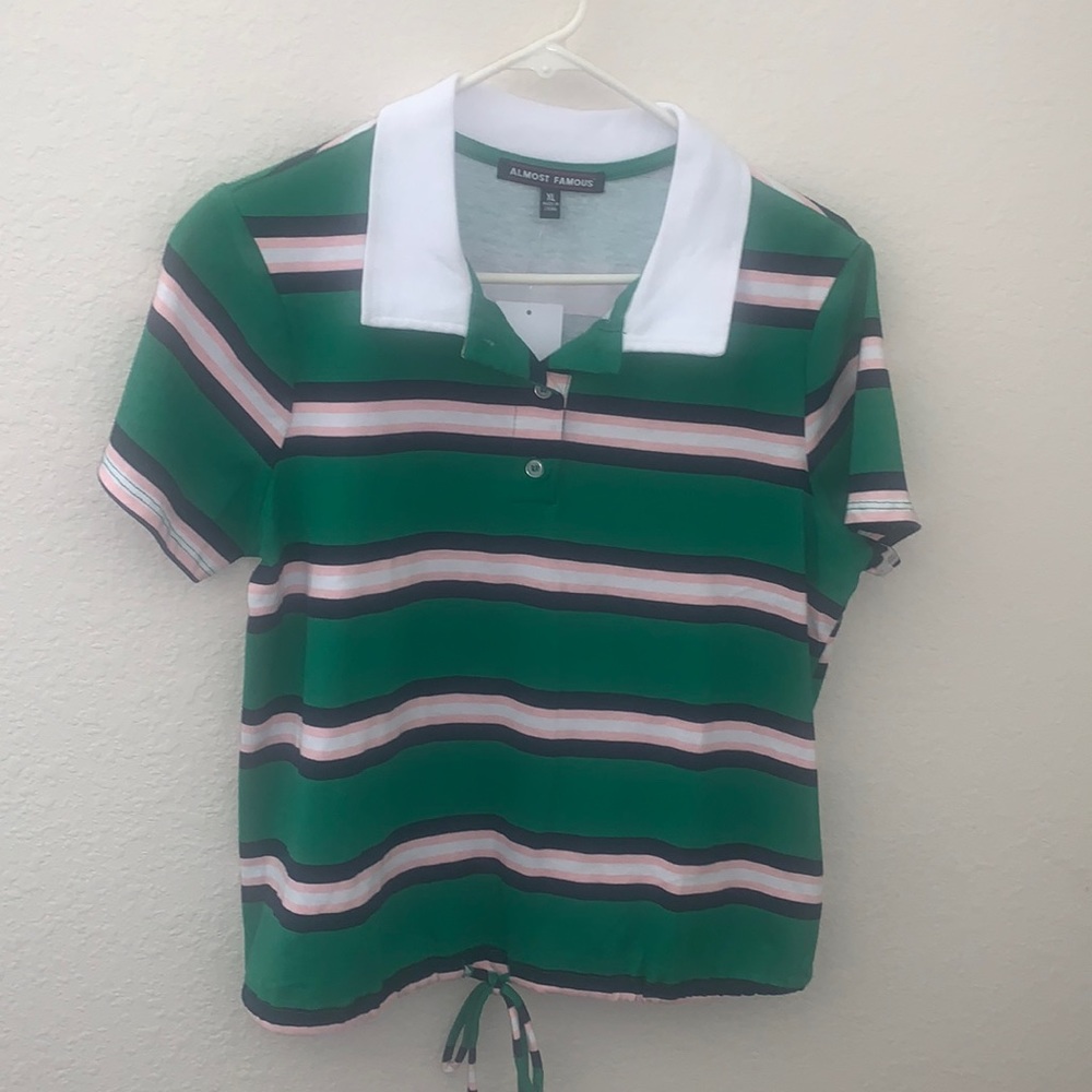 Pink, Navy, Green Striped Shirt, Almost Famous size XL,